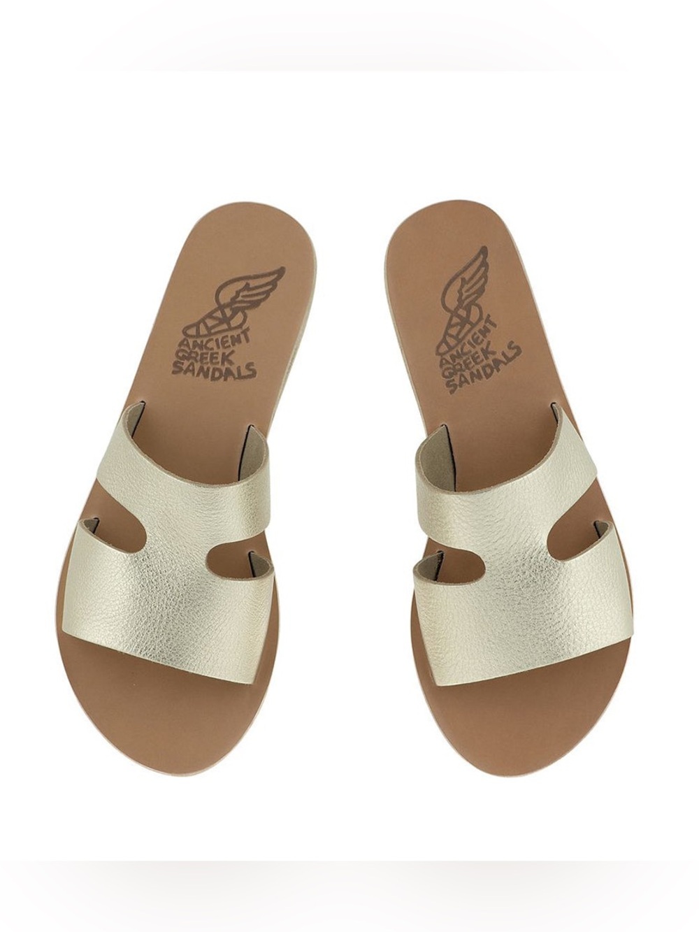 Ancient Greek Sandals Apertos Gold Leather Slide Flat Sandal 38 US 8